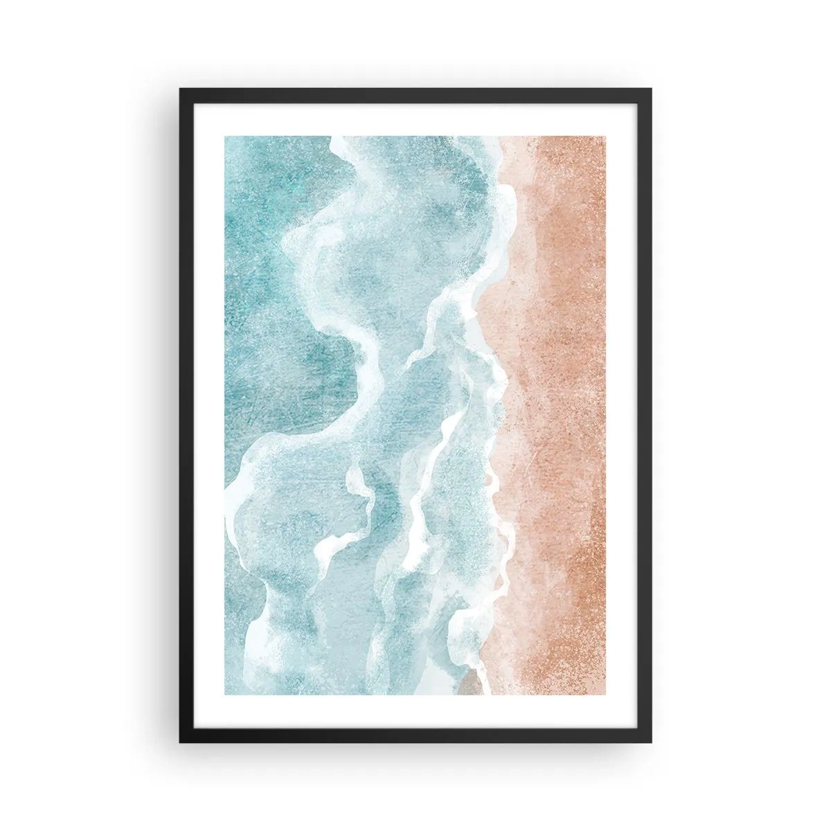 Poszter fehér keretben - Óceánhullámok találkoznak a homokos tengerparttal - 50x70cm - Felhő absztrakció - Modern fali dekoráció nappalihoz és hálószobához ARTTOR