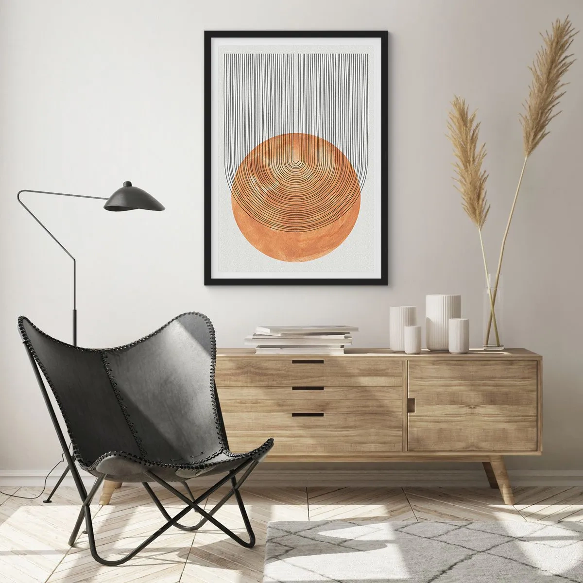 Poszter fehér keretben - Geometrikus absztrakció földszínű árnyalatokban - 50x70cm - Egy napsütéses kompozíció - Modern fali dekoráció nappalihoz és hálószobához ARTTOR