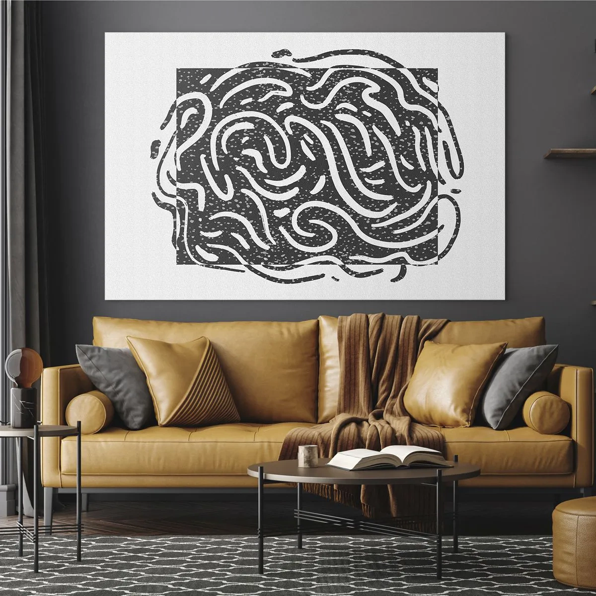 Üveg kép - Dinamikus absztrakt vonalak és pontok energikus formát hoznak létre - 70x50cm - Absztrakció: örömtánc - Modern fali dekoráció nappalihoz és hálószobához ARTTOR