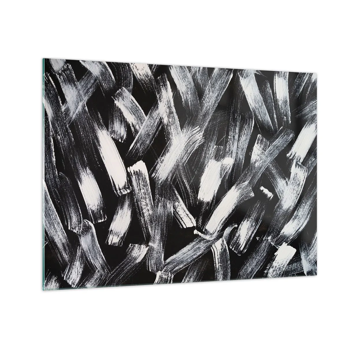 Üveg kép - Ecsetvonások fekete-fehér absztrakciója sötét háttéren - 70x50cm - Absztrakció az ipari szellemben - Modern fali dekoráció nappalihoz és hálószobához ARTTOR