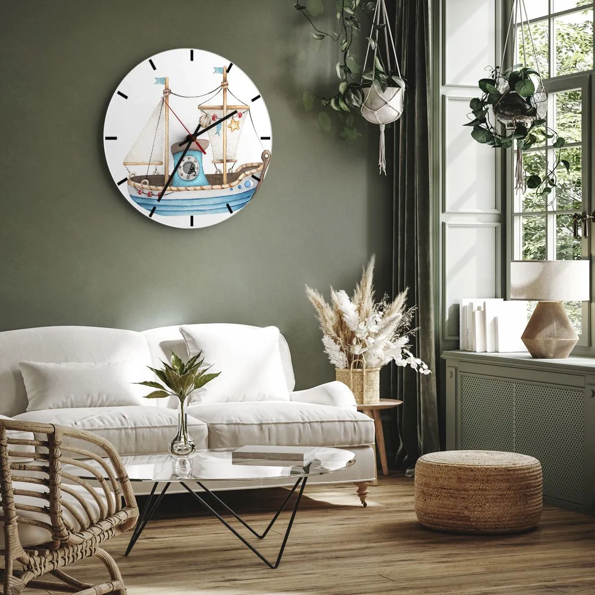 Falióra, Óra - Illusztrált gyermek vitorlás hajó tengerészeti dekorációkkal - 30x30cm - Ahoj, kaland! - Modern fali dekoráció nappalihoz, konyhához és hálószobához ARTTOR