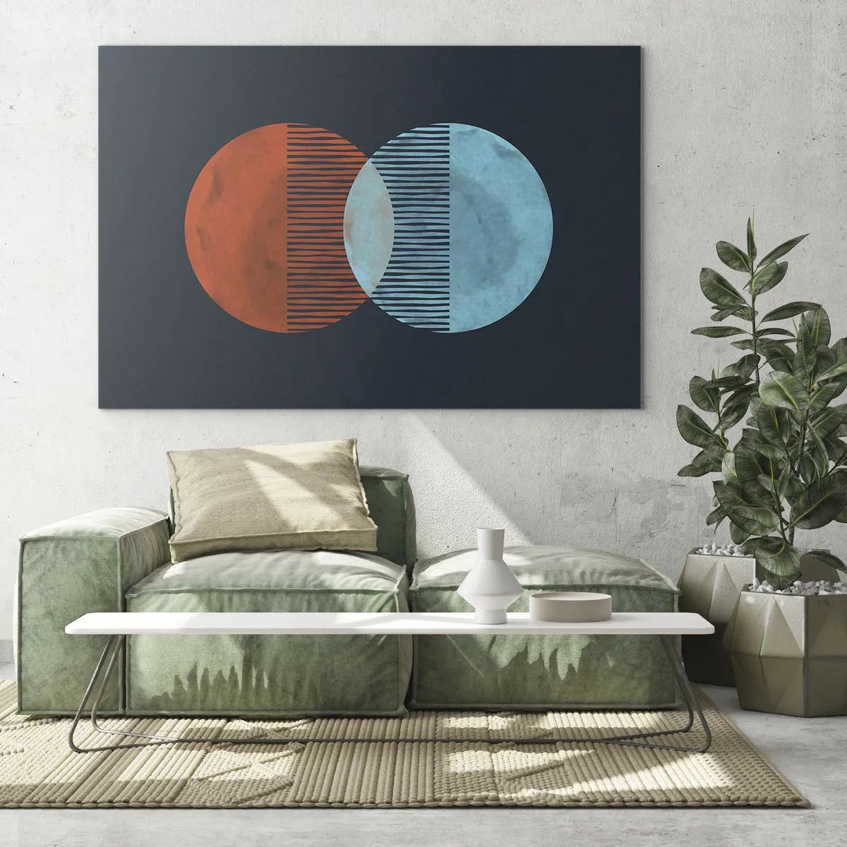 Üveg kép - Két metsző színes bolygó geometrikus mintával - 70x50cm - Csillagászati fantázia - Modern fali dekoráció nappalihoz és hálószobához ARTTOR