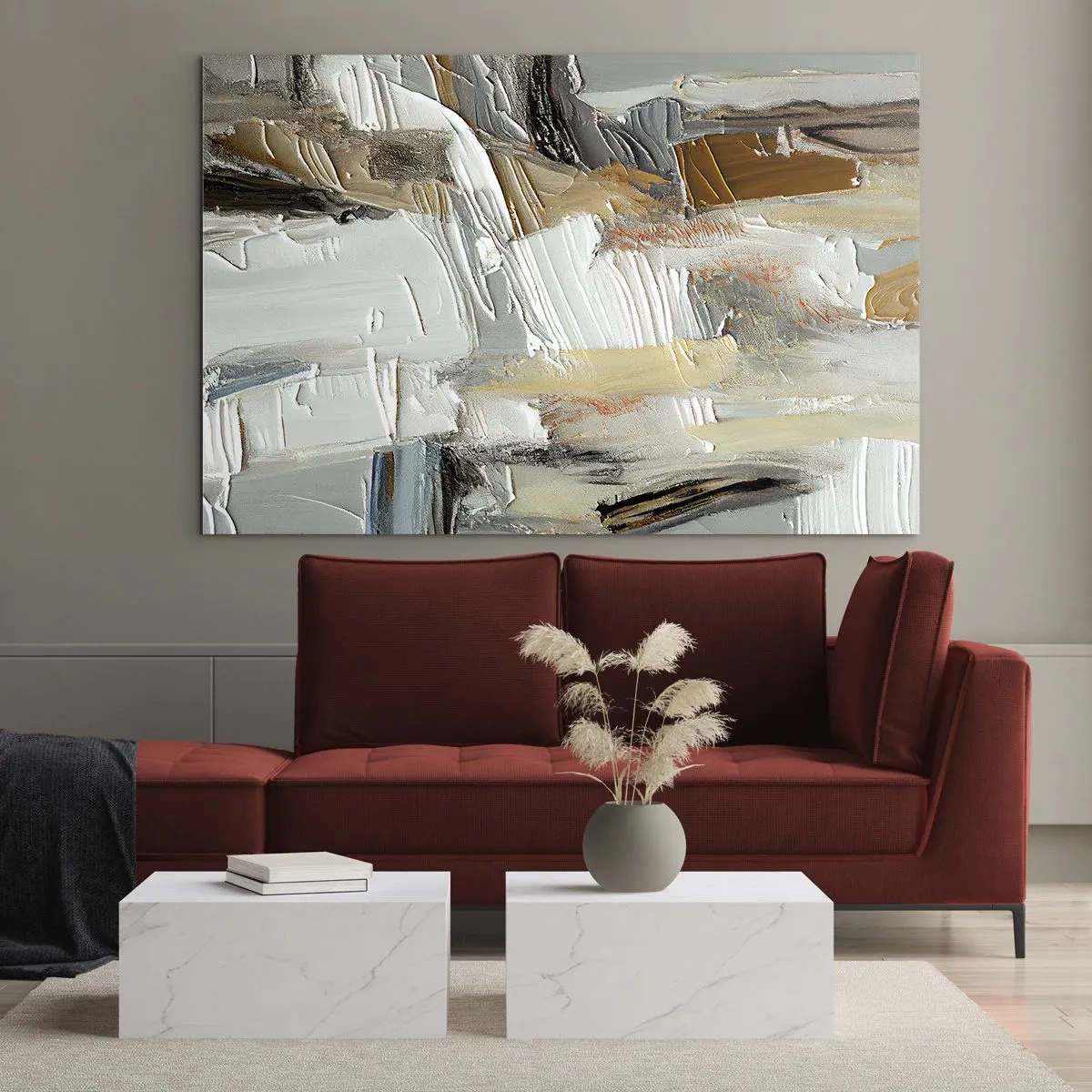 Üveg kép - Egy absztrakt kompozíció földszínű tónusokkal, jellegzetes textúrával. - 70x50cm - Színes rétegződés - Modern fali dekoráció nappalihoz és hálószobához ARTTOR