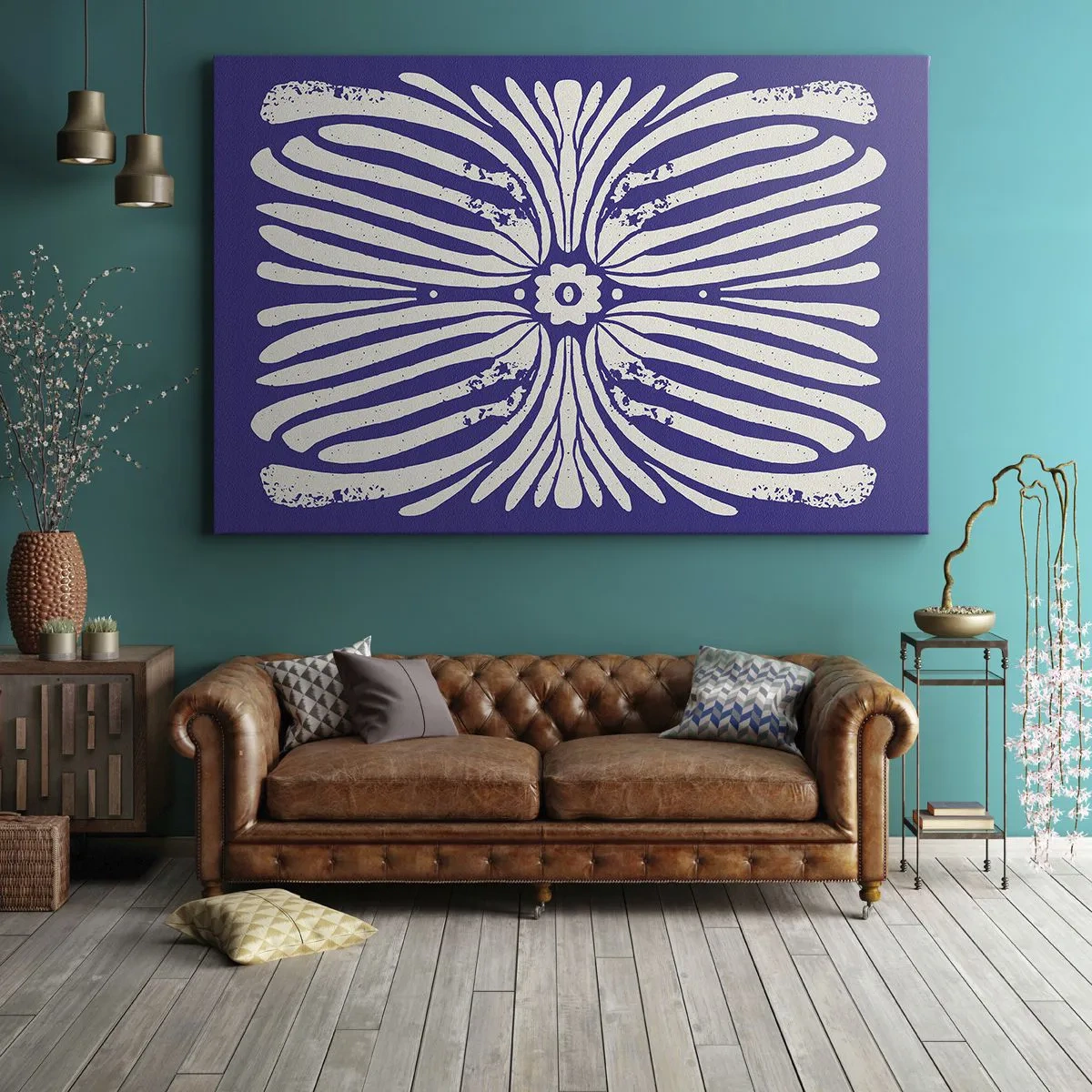 Vászonkép - Etnikai minta lila és fehér árnyalatokban - 70x50cm - Etnikai inspirációk - Modern fali dekoráció nappalihoz és hálószobához ARTTOR