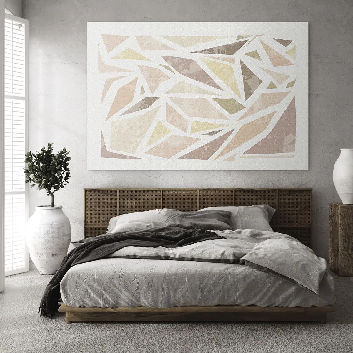 Üveg kép - Geometrikus mozaik pasztell színekben világos háttéren - 70x50cm - Üvegfestmény kompozíció - Modern fali dekoráció nappalihoz és hálószobához ARTTOR