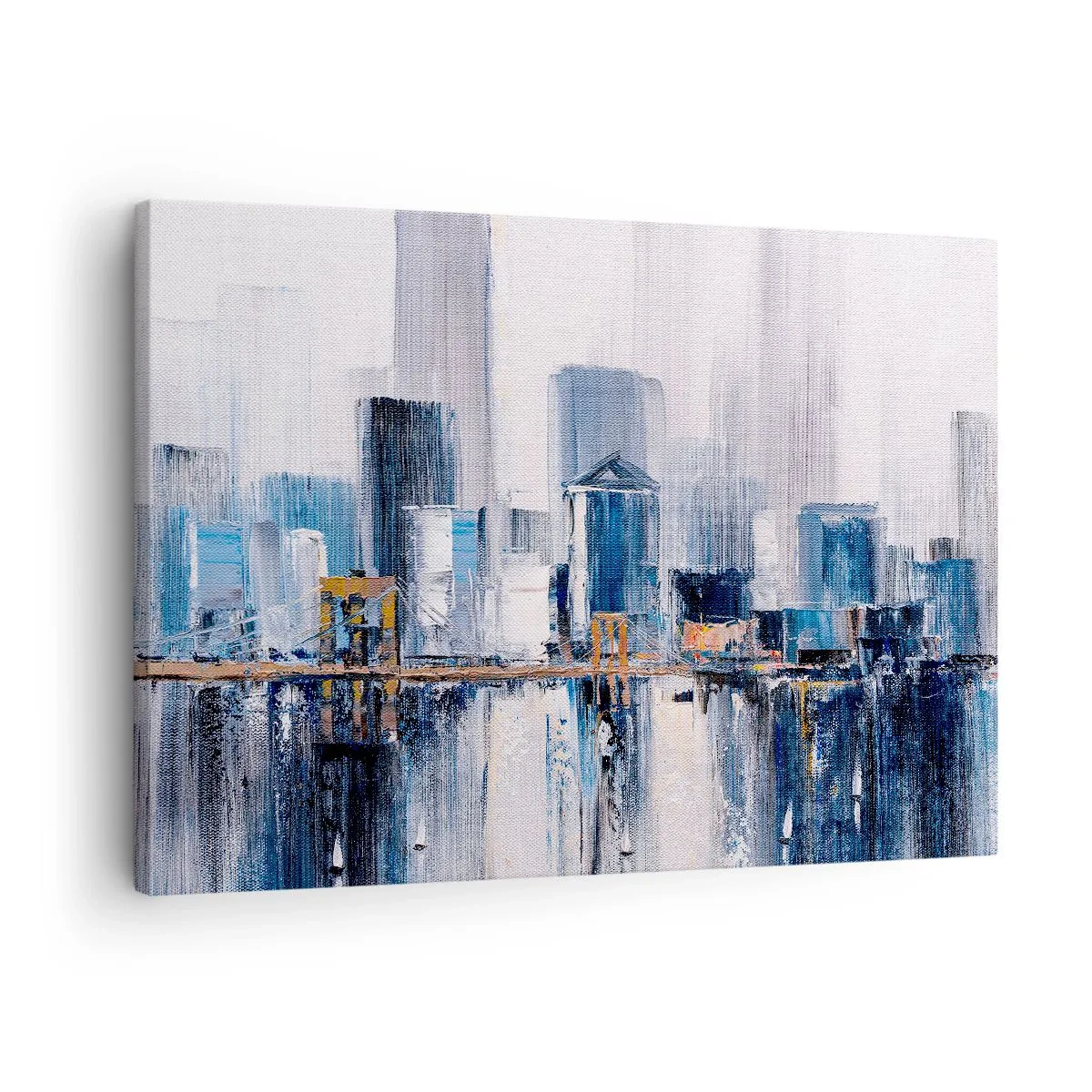 Vászonkép - Absztrakt városi panoráma kék és sárga árnyalatokkal - 70x50cm - New York-i benyomás - Modern fali dekoráció nappalihoz és hálószobához ARTTOR