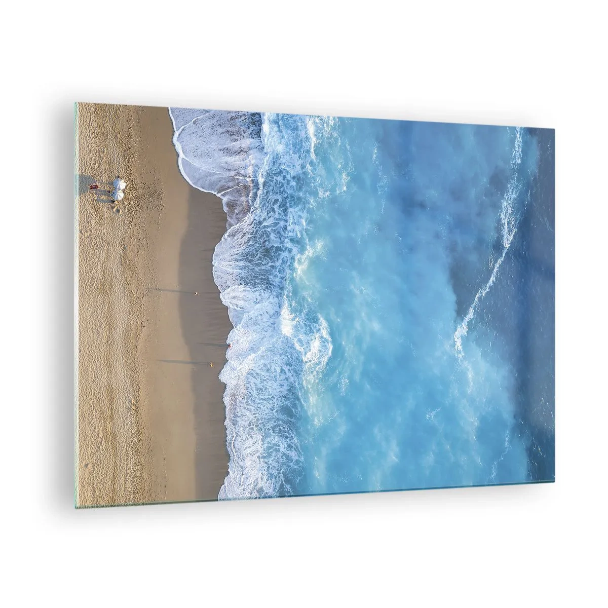 Üveg kép - Légifelvételek a strandról és a hullámzó hullámokról - 70x50cm - A kék ereje - Modern fali dekoráció nappalihoz és hálószobához ARTTOR