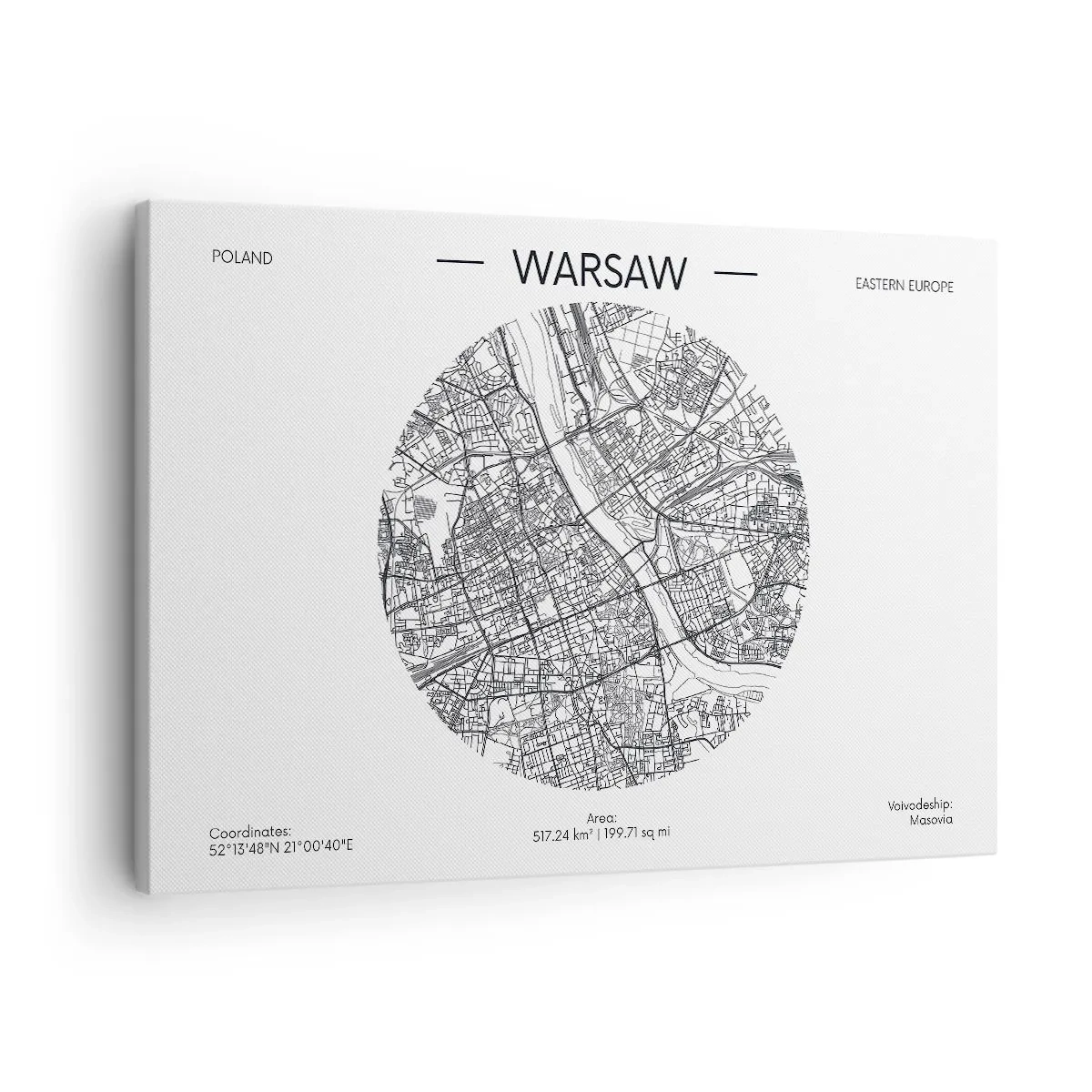 Vászonkép - Varsó térképe minimalista stílusban - 70x50cm - Varsó anatómiája - Modern fali dekoráció nappalihoz és hálószobához ARTTOR
