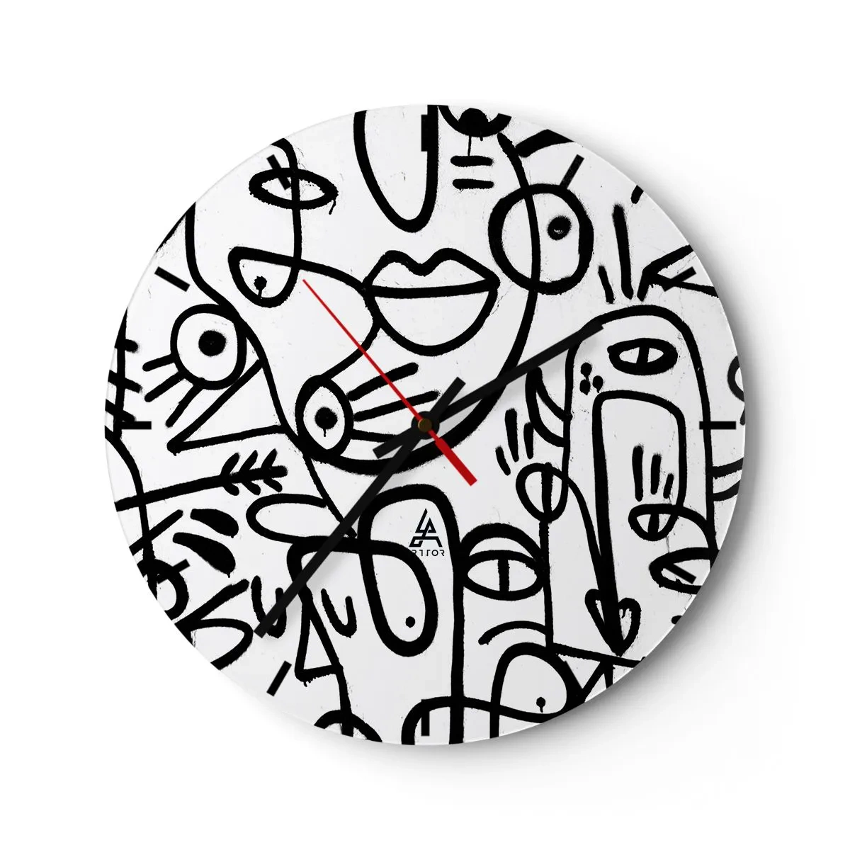 Falióra, Óra - Absztrakt vonalas arcok fehér háttéren - 30x30cm - Arcok és délibábok - Modern fali dekoráció nappalihoz, konyhához és hálószobához ARTTOR