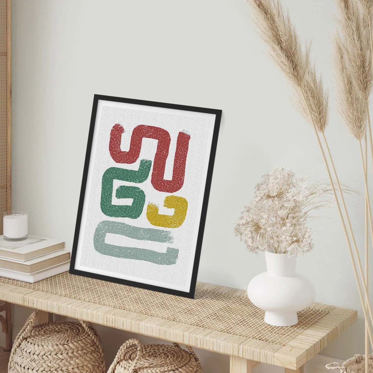 Poszter fehér keretben - Absztrakt formák földszínű árnyalatokban világos háttér előtt - 50x70cm - Egy ismeretlen nyelven - Modern fali dekoráció nappalihoz és hálószobához ARTTOR