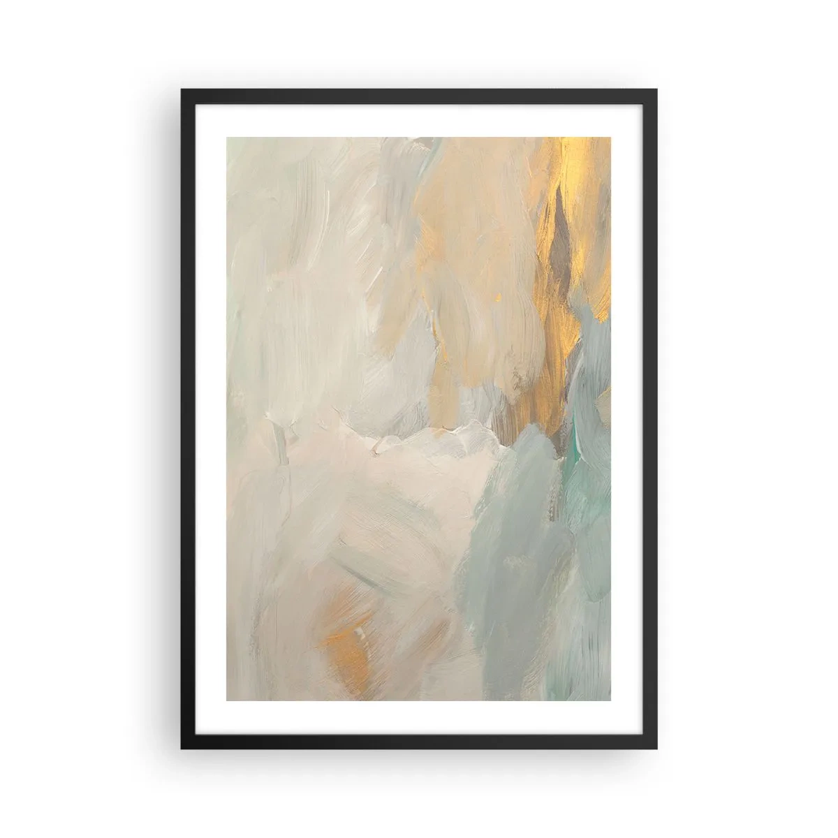 Poszter fehér keretben - Absztrakt festménykompozíció pasztell árnyalatokban - 50x70cm - Absztrakció - a szelídség földje - Modern fali dekoráció nappalihoz és hálószobához ARTTOR