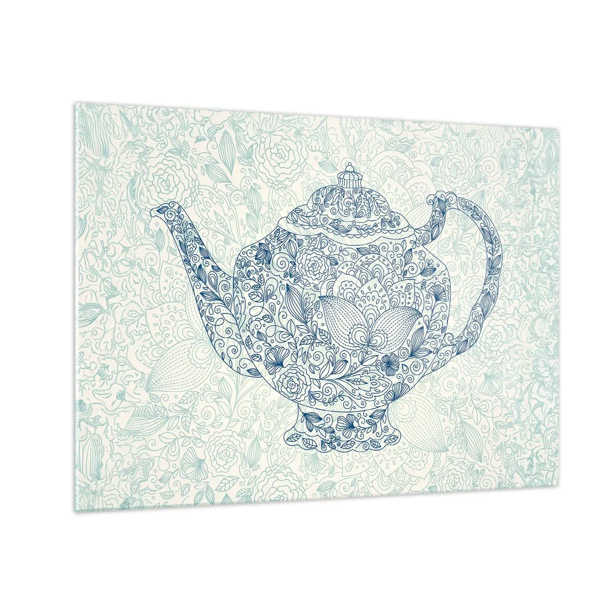 Üveg kép - Vintage stílusú virágos teáskanna - 70x50cm - Tea varázsa - Modern fali dekoráció nappalihoz és hálószobához ARTTOR