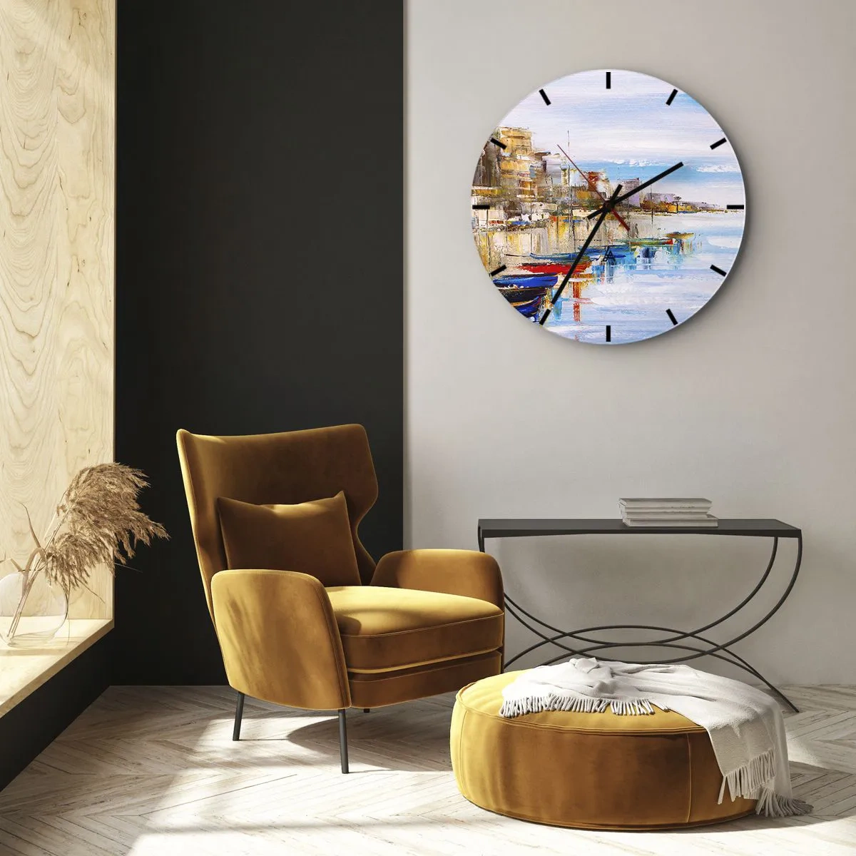Falióra, Óra - Színes városi menedék impresszionista stílusban - 30x30cm - Sokszínű városi kikötő - Modern fali dekoráció nappalihoz, konyhához és hálószobához ARTTOR