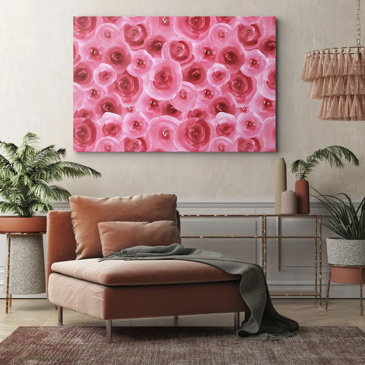 Vászonkép - Finom rózsák pasztell rózsaszín árnyalatokban - 70x50cm - Rózsák alul és felül - Modern fali dekoráció nappalihoz és hálószobához ARTTOR