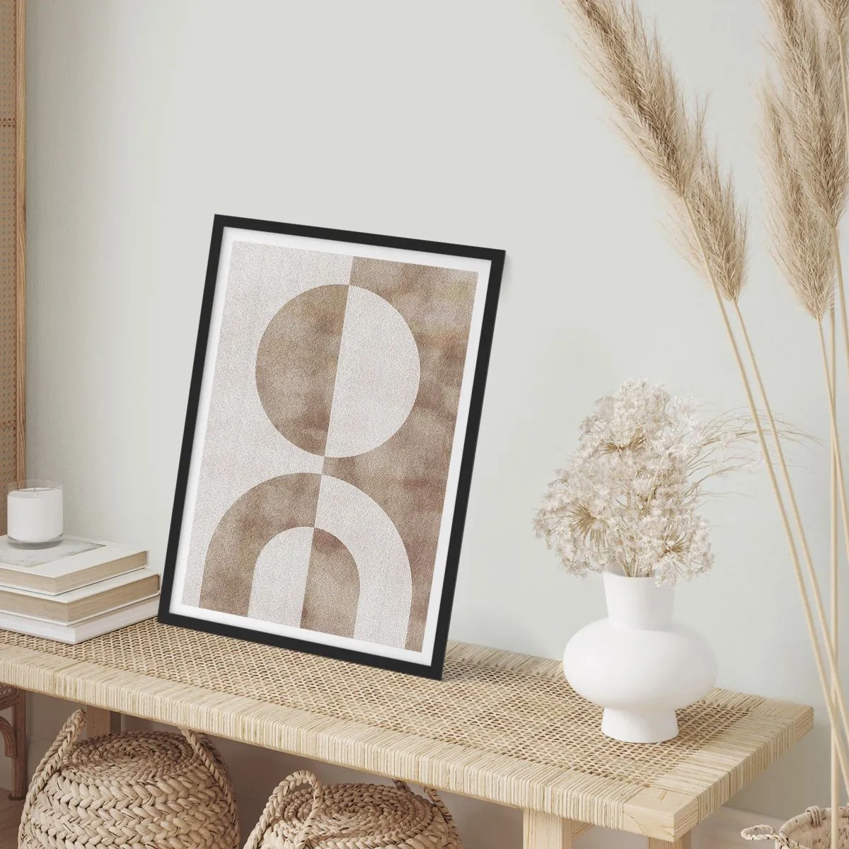 Poszter fehér keretben - Geometrikus absztrakció meleg bézs árnyalatokban - 50x70cm - Hasonlóságok és különbségek - Modern fali dekoráció nappalihoz és hálószobához ARTTOR