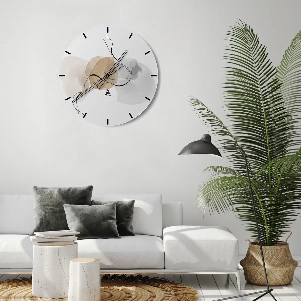 Falióra, Óra - Absztrakt pasztell foltok és fekete vonalak fehér alapon - 30x30cm - Léggyöngyök - Modern fali dekoráció nappalihoz, konyhához és hálószobához ARTTOR