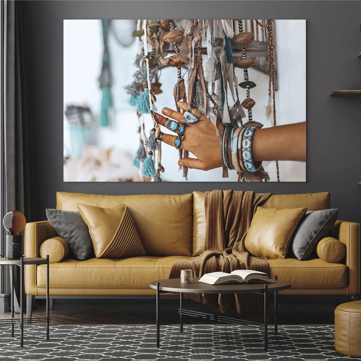 Üveg kép - Kézzel megható etnikai dekoráció boho ékszerekkel - 70x50cm - Helyi kincsek - Modern fali dekoráció nappalihoz és hálószobához ARTTOR