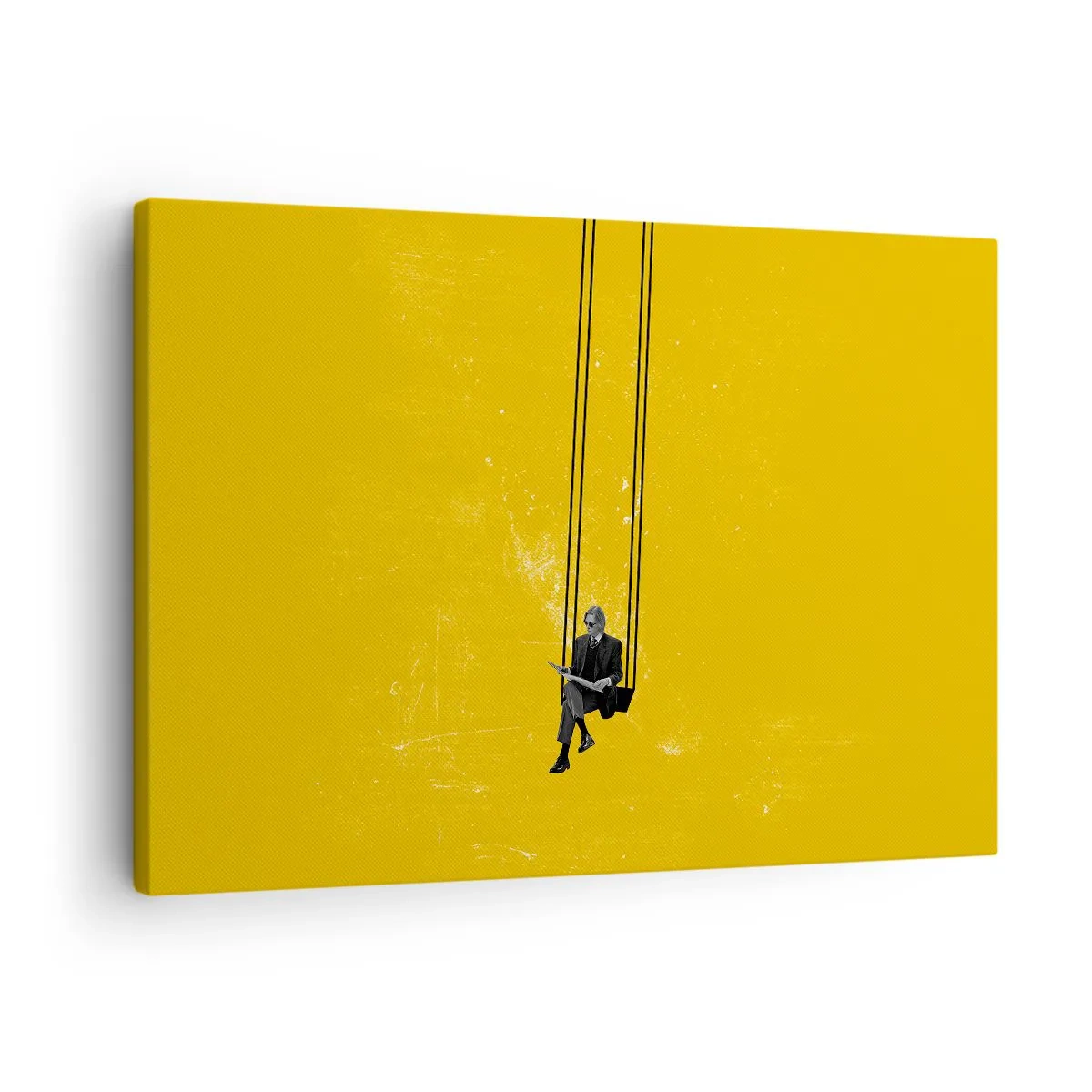Vászonkép - Egy személy hintán, intenzív sárga háttér előtt - 70x50cm - Egy nap, mint a többi - Modern fali dekoráció nappalihoz és hálószobához ARTTOR