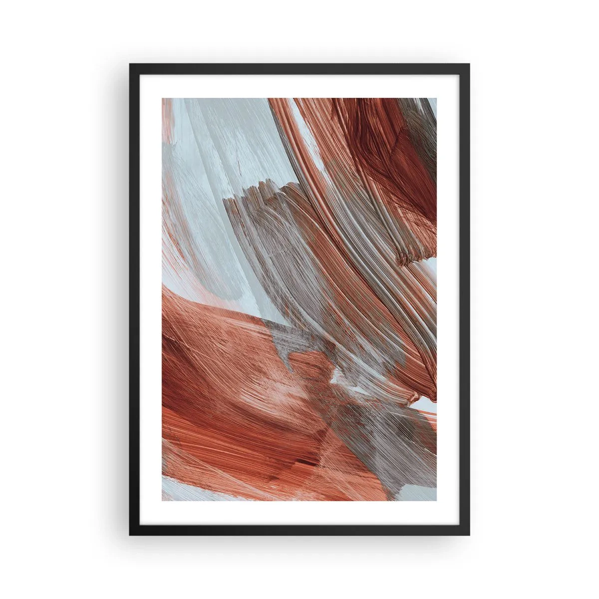 Poszter fehér keretben - Dinamikus ecsetvonások meleg tónusokban - 50x70cm - Őszi és szeles absztrakció - Modern fali dekoráció nappalihoz és hálószobához ARTTOR