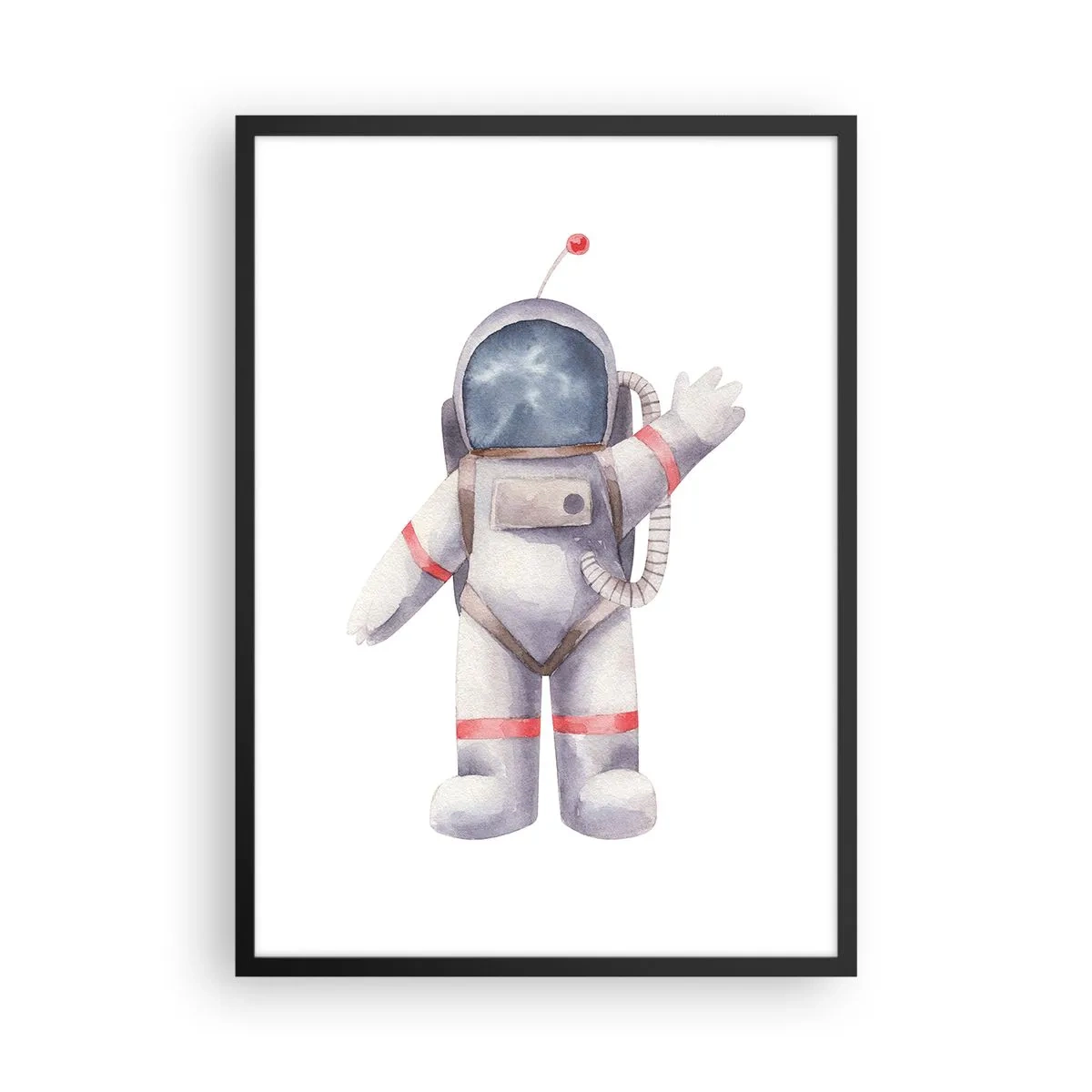 Poszter fehér keretben - Akvarell űrhajós integet az űrben illusztráció - 50x70cm - Akkor szia! - Modern fali dekoráció nappalihoz és hálószobához ARTTOR