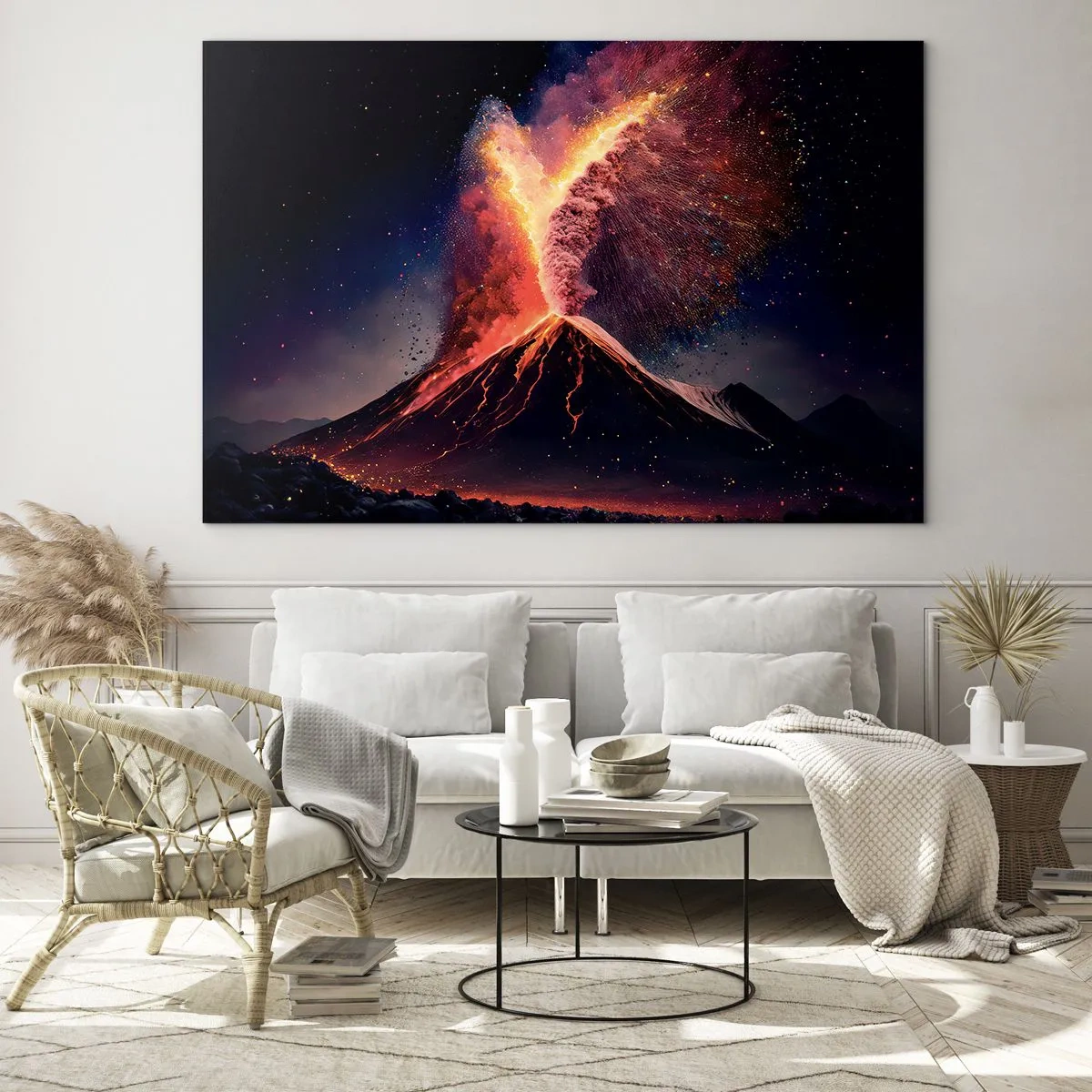 Üveg kép - Egy kitörő vulkán lávával és színes porfelhővel - 70x50cm - Szépség és horror - Modern fali dekoráció nappalihoz és hálószobához ARTTOR