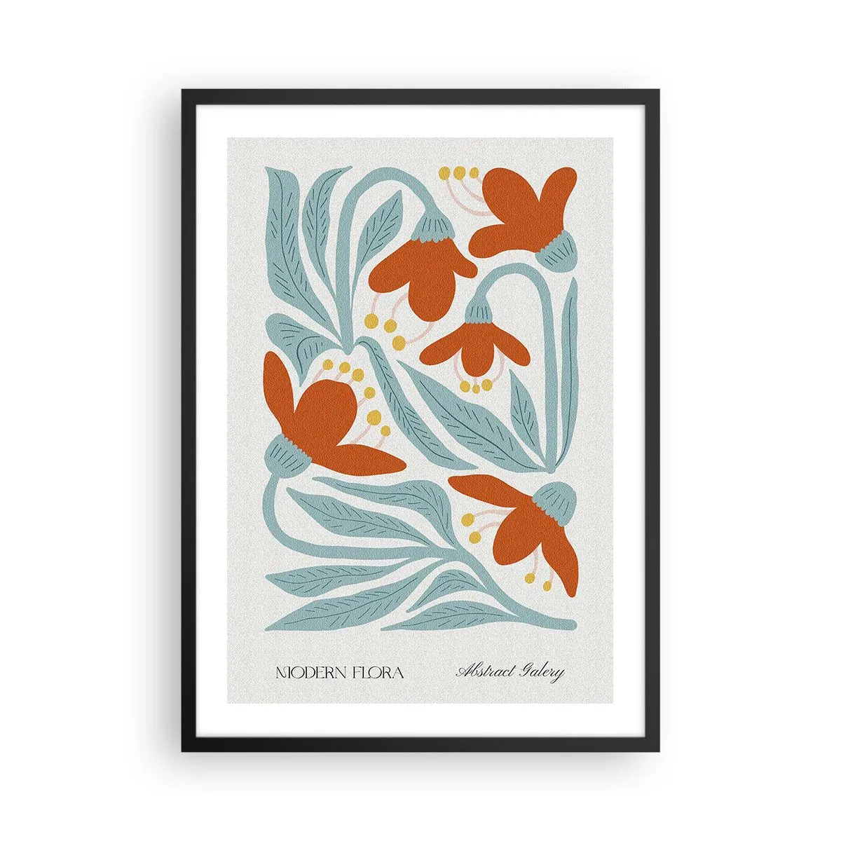 Poszter fehér keretben - Dekoratív virágok narancssárga és kék árnyalatokban - 50x70cm - A föld felé, a nap felé - Modern fali dekoráció nappalihoz és hálószobához ARTTOR