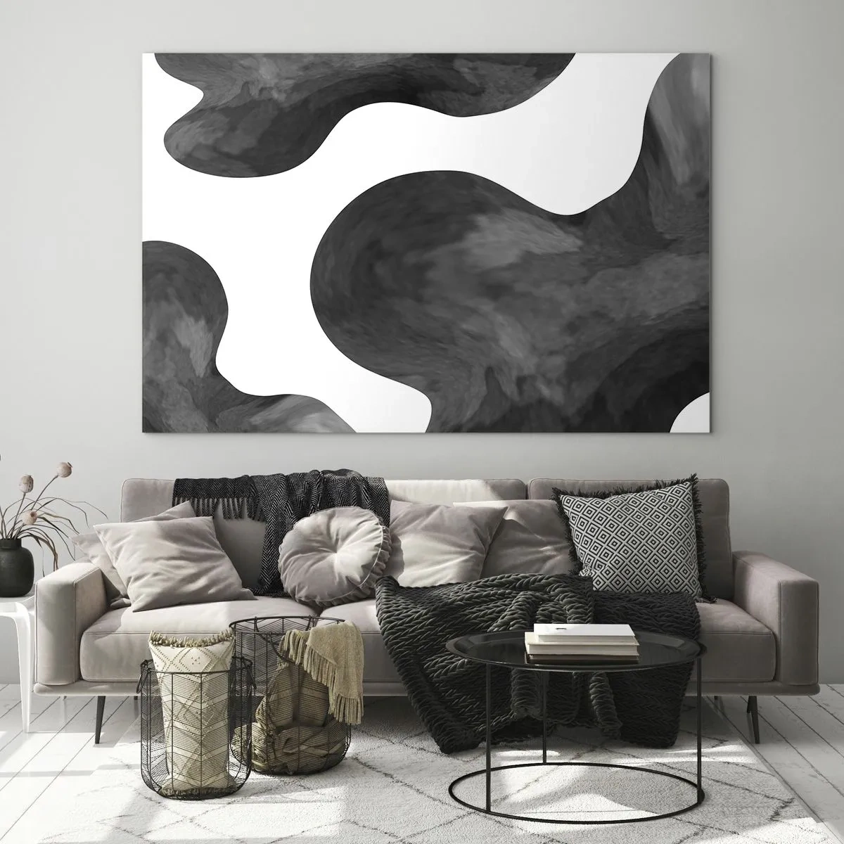 Üveg kép - Absztrakt formák fekete-fehér árnyalatokban - 70x50cm - A tejút - Modern fali dekoráció nappalihoz és hálószobához ARTTOR