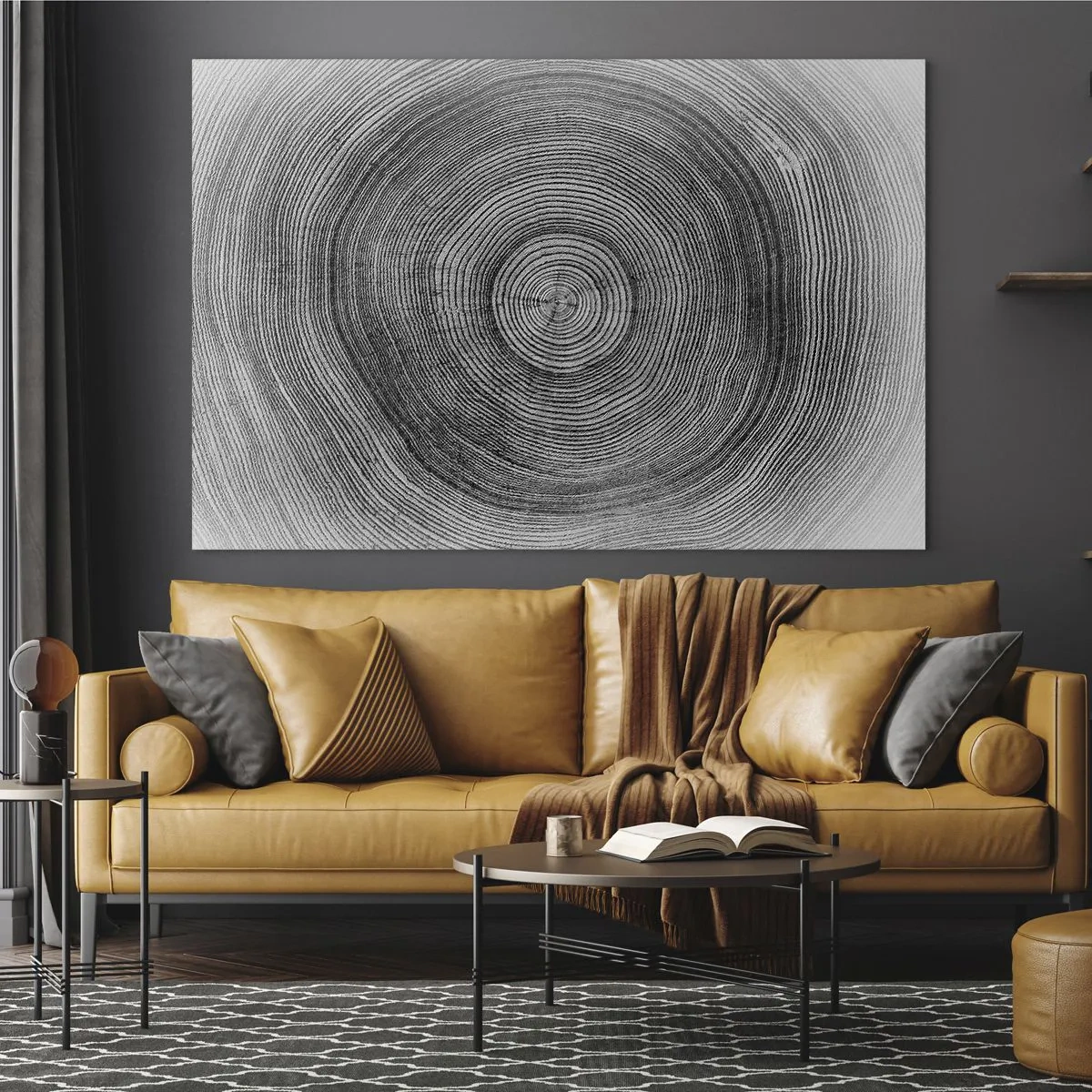 Üveg kép - Koncentrikus fagyűrűk fekete-fehér esztétikában - 70x50cm - Az idők jele - Modern fali dekoráció nappalihoz és hálószobához ARTTOR
